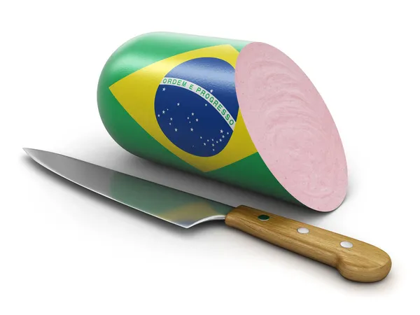 Klobása Brazilskou Vlajkou Bílém Včetně Výstřižkové Cesty Royalty Free Stock Obrázky