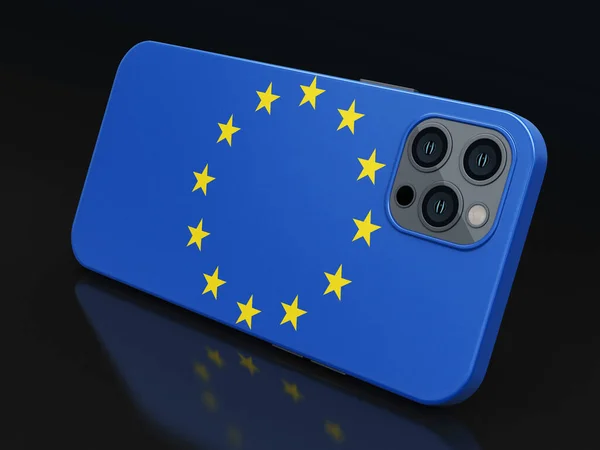 Siyah Üzerine Avrupa Birliği Bayrağı Olan Akıllı Telefon Kırpma Yolu Telifsiz Stok Fotoğraflar