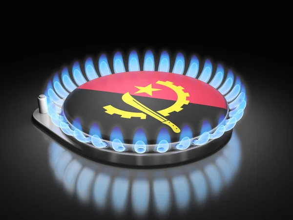 Llama Del Quemador Gas Con Bandera Angola Negro —  Fotos de Stock
