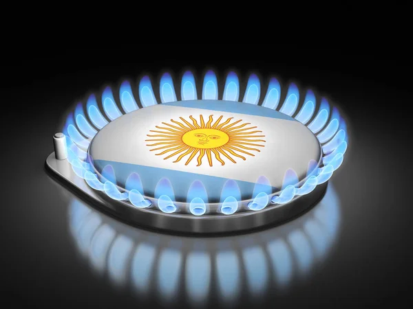 黒のアルゼンチンの旗とガスバーナー炎 — ストック写真