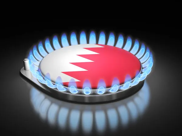 Chama Queimador Gás Com Bandeira Bahrein Preto — Fotografia de Stock