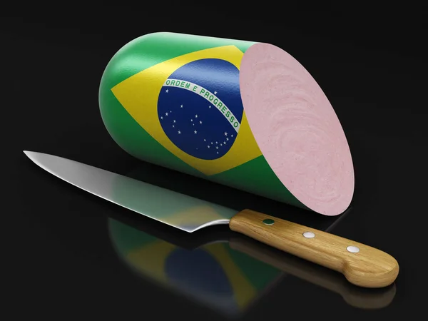 Wurst Mit Brasilianischer Flagge Auf Schwarz Schneideweg Inklusive — Stockfoto