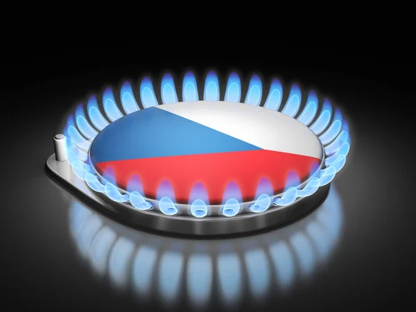 Пламя Газовой Горелки Чешским Флагом Черном — стоковое фото
