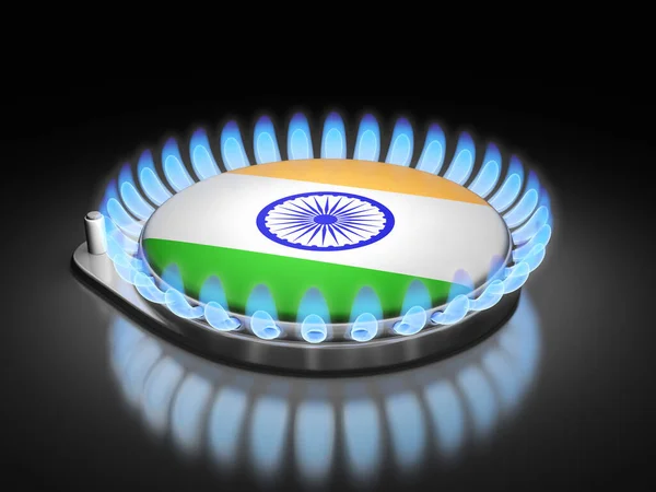 Gasbrander Vlam Met Indiase Vlag Zwart Stockfoto