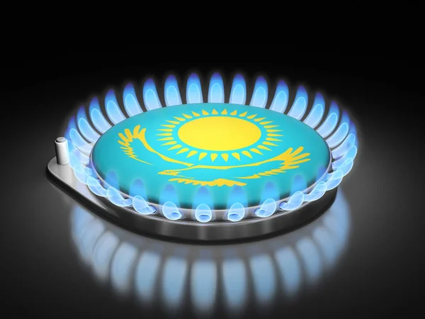 Plynový Hořák Kazašskou Vlajkou Černém — Stock fotografie