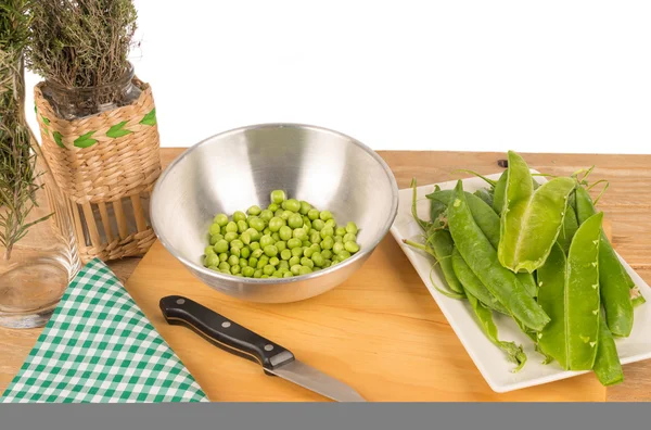 Piselli cucina natura morta — Foto Stock