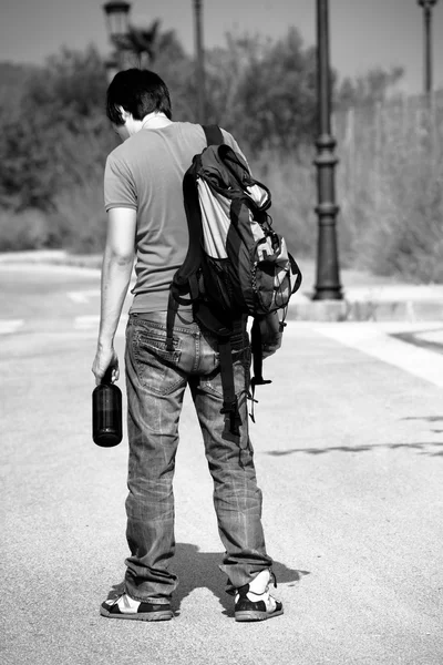 Guy with a wine bottle — Stock Photo, Image