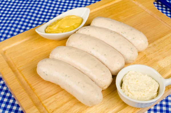 Sausages and sauces — Stock Photo, Image