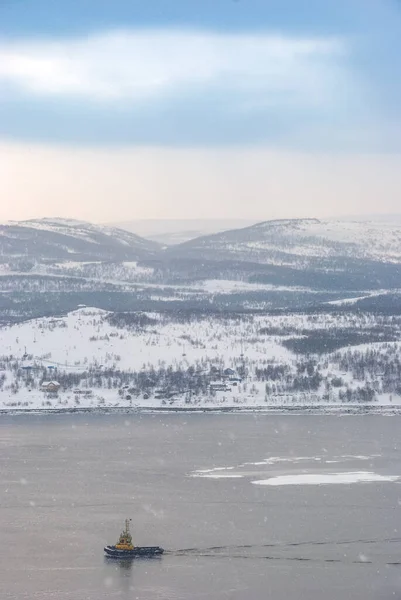 Drsný Sever Zimní Krajina Sněhové Vločky Pokrývají Kopce Poloostrova Kola — Stock fotografie