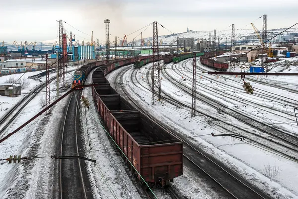 Ciudad Portuaria Del Norte Murmansk Estación Tren Mercancías — Foto de Stock