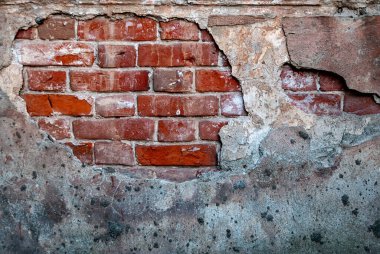 Alçı kabuğu soyulmuş eski tuğla duvar, grunge arkaplan