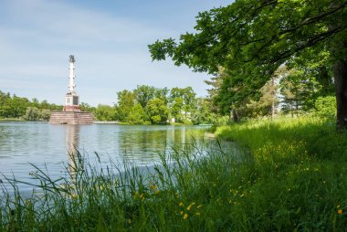 Catherine Garden 'ın park alanı. Güneşli bir günde yaz manzarası. Puşkin şehri. St. Petersburg 'da. Rusya.