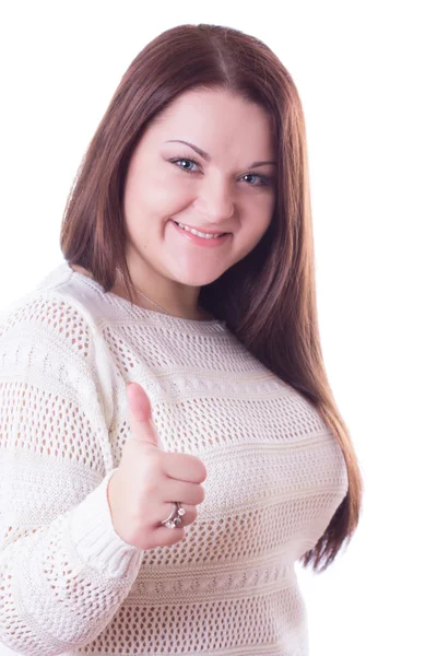 Smiling girl with thumb up — Stock Photo, Image