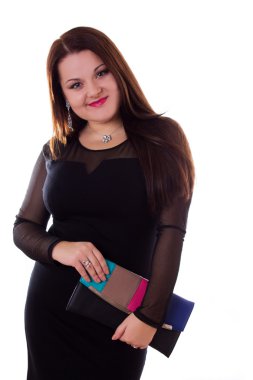 siyah elbise ve çanta zarif esmer kadın