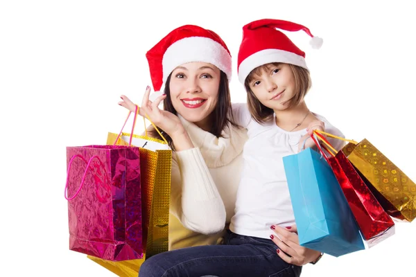 Feliz madre e hija en las compras de Navidad — Foto de Stock