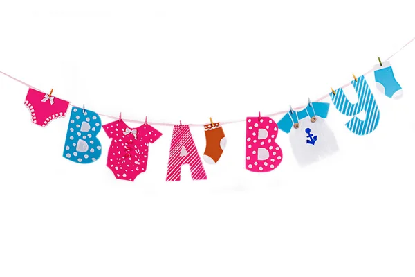 Guirnalda con elementos de tela y letras para baby shower — Foto de Stock