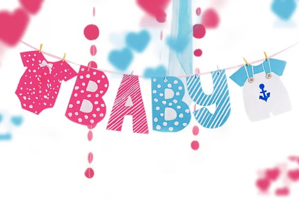 Guirnalda con elementos de tela y letras para baby shower —  Fotos de Stock