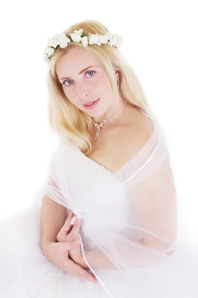 Sensual blonde bride in wreath — Stock Photo, Image