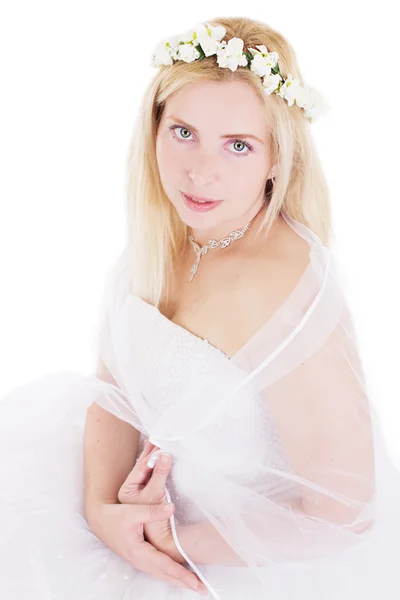 Sensual blonde bride in wreath — Stock Photo, Image