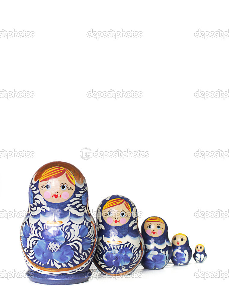 Blue Russian traditional wooden doll
