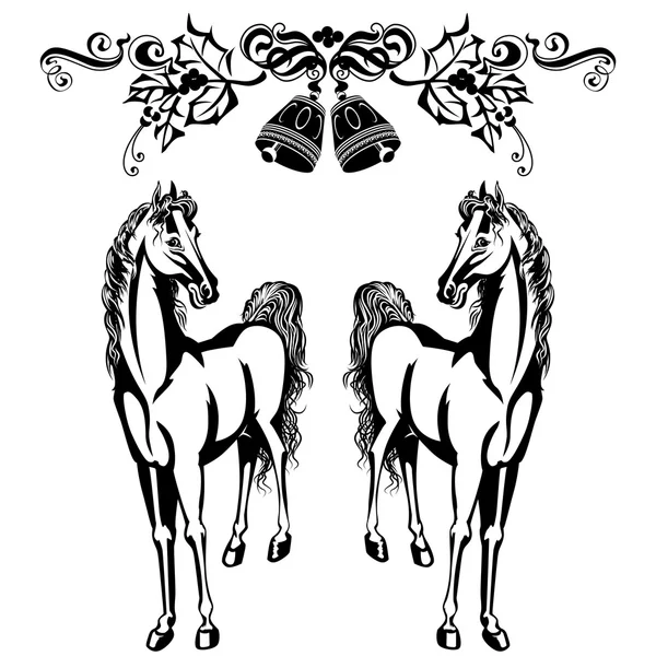 Ornement de Noël et chevaux — Image vectorielle
