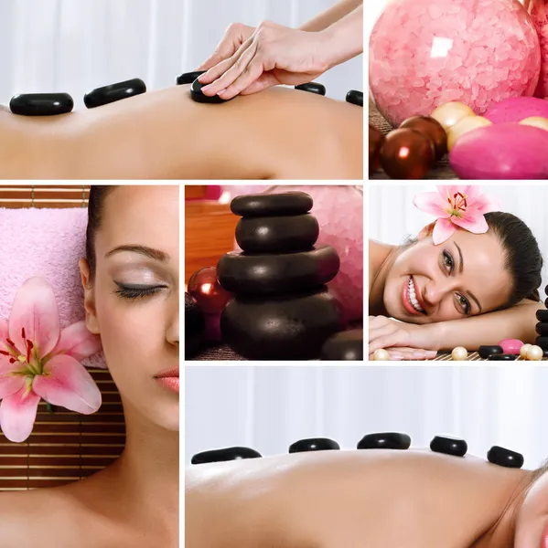 Collage aus Wellness-Behandlungen und Massagen — Stockfoto