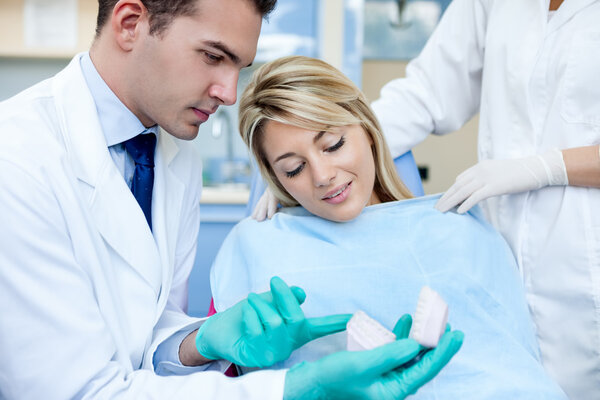 Dentist with patient and dental mold