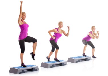 woman step aerobics exercise