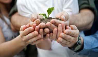 yeni bir bitki tutan anne ile çocuk