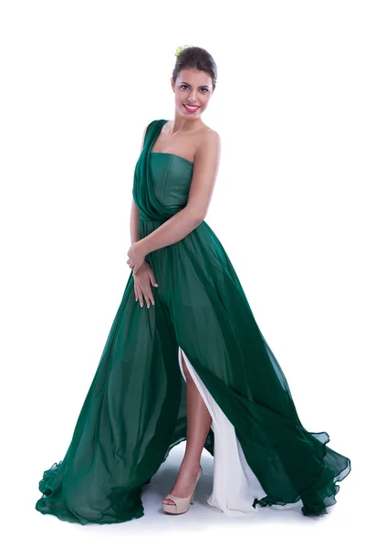 Donna di moda in abito verde — Foto Stock