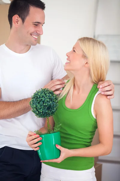 Casal feliz movendo casa — Fotografia de Stock