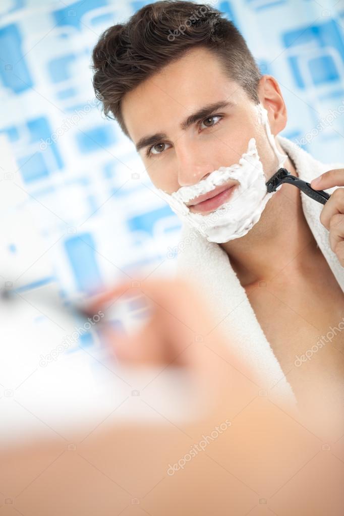 Shaving, morning routine.