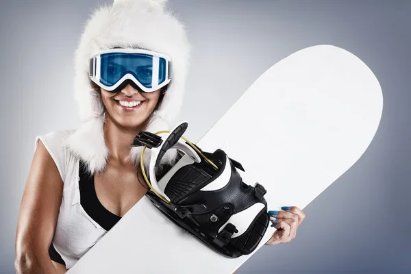 Hermosa joven snowboarder —  Fotos de Stock