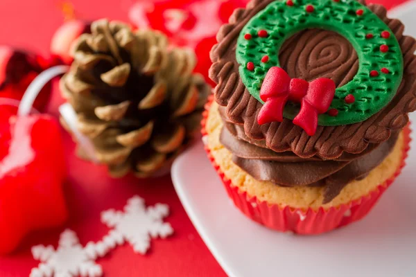 Choco Kerstmis cupcake — Stockfoto