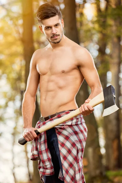 Sexy woodcutter — Stock Photo, Image