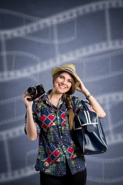 Jonge gelukkig fotograaf — Stockfoto