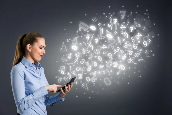 Worried woman with calculator — Stock Photo, Image