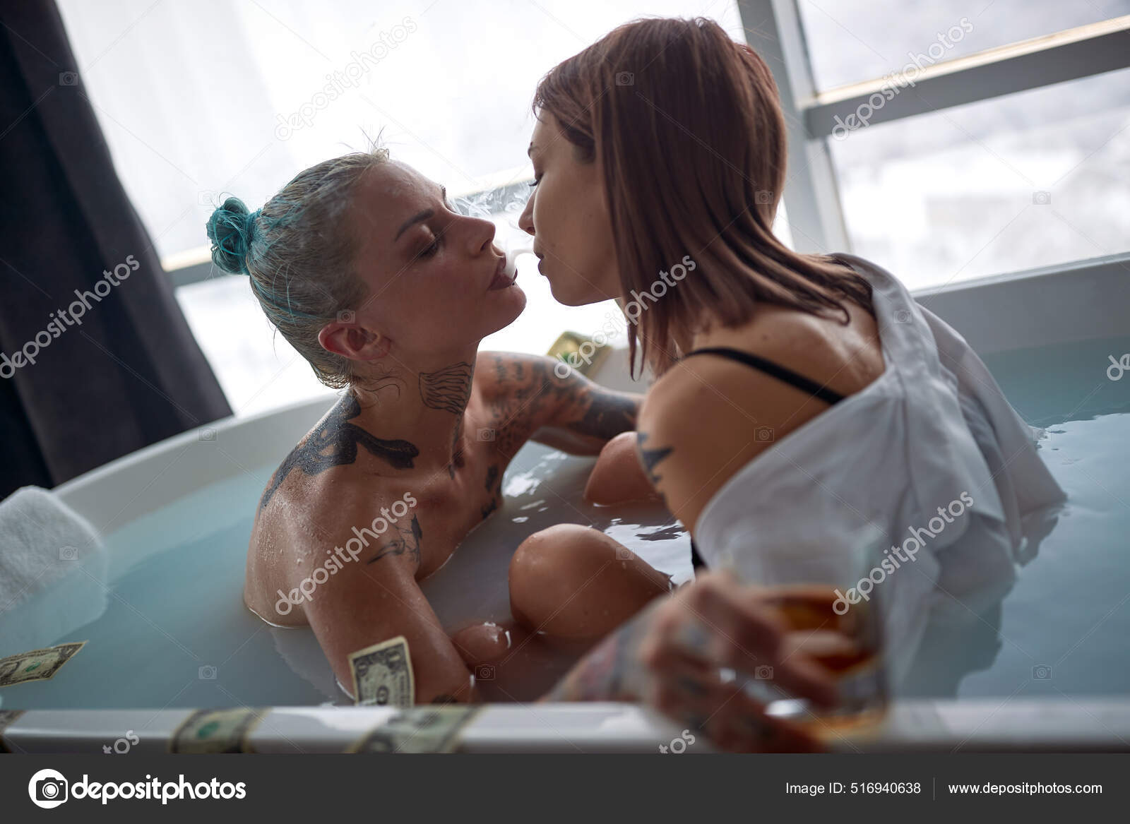 Young Sexy Tattooed Lesbian Couple Foreplay While Having Warm Bath Stock  Photo by ©luckybusiness 516940638