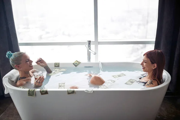 Hot Lesbian Couple Enjoying Bath Together Hotel — Stock Photo, Image