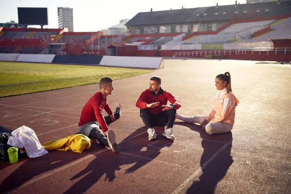 Group Professional Athletes Stretching Together Practice — Stock Photo, Image