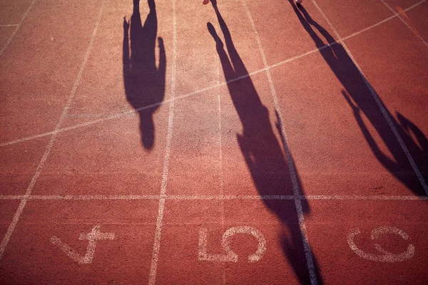 Group Professional Athletes Running Track Together — Stock Photo, Image