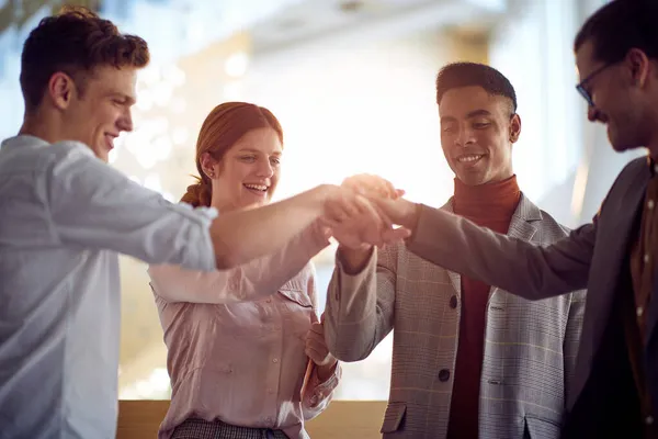 Teamwork Join Hand Together Business Team Putting Hands Together — Fotografia de Stock