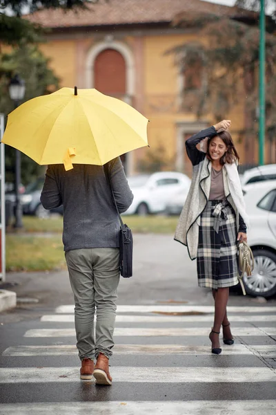 Some Handsome Elegant Young Woman Man Pass Each Other Pedestrian — Stock Photo, Image