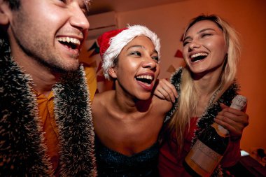 Yeni Yıl Partisinde Kutlama yapan Mutlu İnsanlar Grubu