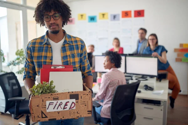 Young Sad Male Office Employee Leaving Office Got Fired Job — Stock Photo, Image