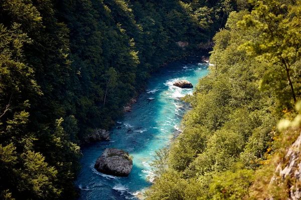 Hermoso Paisaje Natural Río Azul Que Fluye Través Del Bosque — Foto de Stock