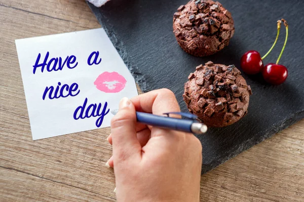 Zelfgemaakte Chocolade Muffins Hebben Een Mooie — Stockfoto