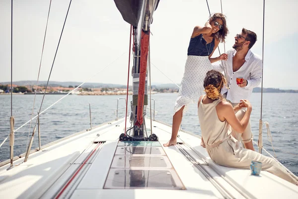Group Classy Rich Friends Cruising Together Yacht — Fotografia de Stock