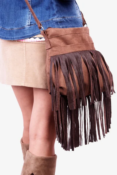 Flicka klädd modern handväska — Stockfoto