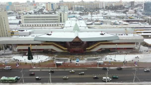 민스크 벨라루스 Minsk Belarus 2019 겨울에 도시의 기차역의 꼭대기 — 비디오